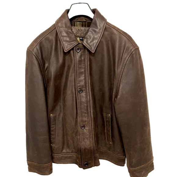 Sonoma Men’s XL Brown Leather Jacket Coat beautiful distressed chocolate brown - Picture 1 of 11